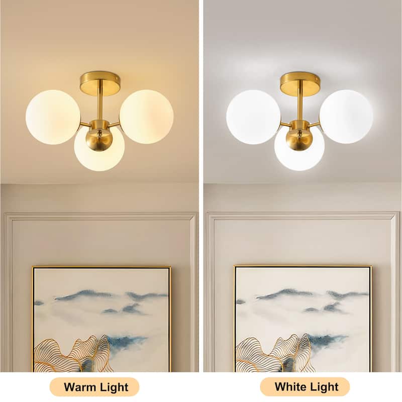 Starsky 3-Light Sputnik Modern White Bubble Glass Globe Semi Flush Mount