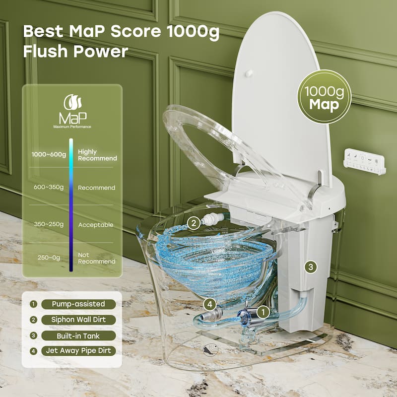 HOROW Elongated Bidet Toilet with Tank Auto Flush UVC Sterilization White - 12 inch Rough In - N/A