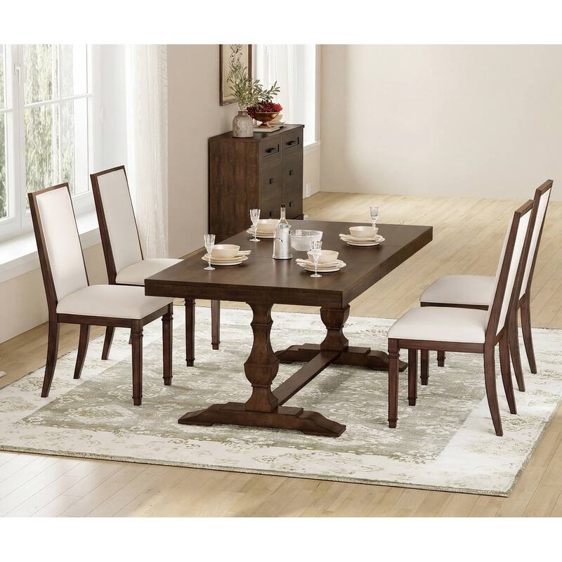 Farmhouse Dining Chair and Bench Set, Solid Wood Upholstered Armless Chair and Dining Bench with Turned Legs