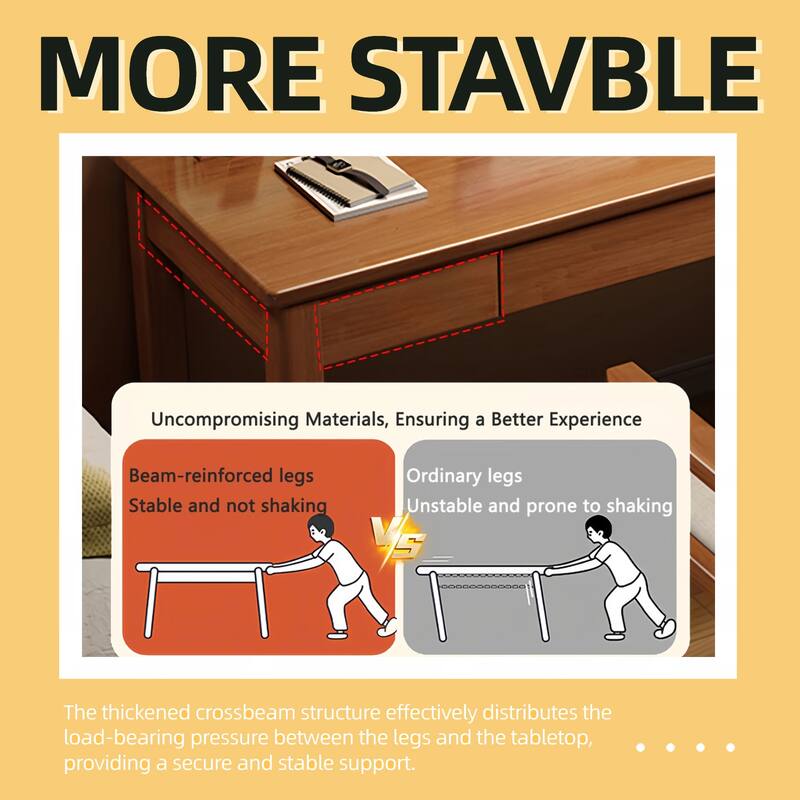 Solid Wood Desk with Drawers, Standing Desk with Smooth Edges, Home Office Desk for Small Spaces (47.24"*21.65"*29.53")