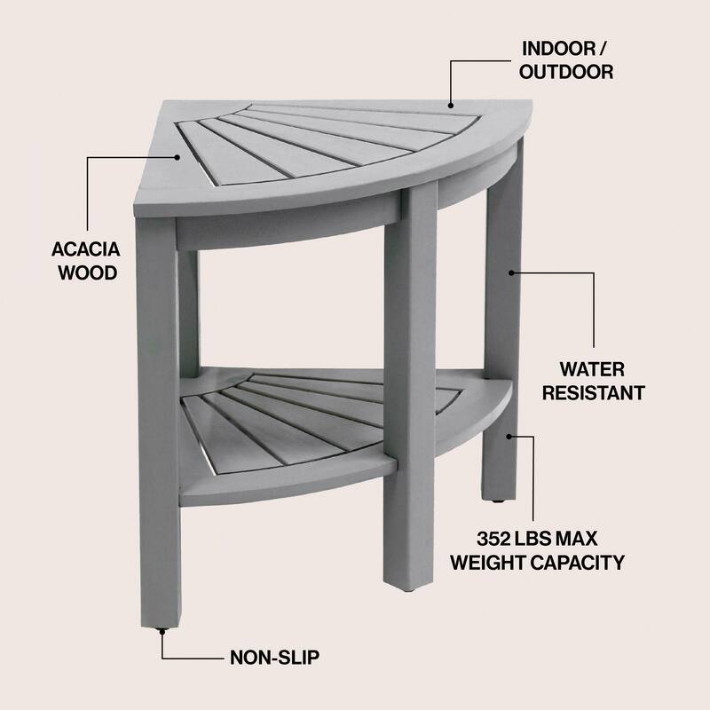 Maris 18" Solid Acacia Wood Indoor/Outdoor Corner Shower Bench with Shelf, By JONATHAN Y - 15.94L x 15.94W x 18.11H