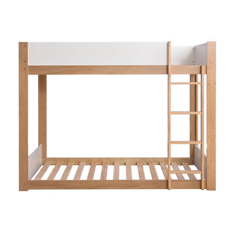 Furniture of America Oryas White and Natural Solid Wood Twin over Twin Low Profile Bunk Bed
