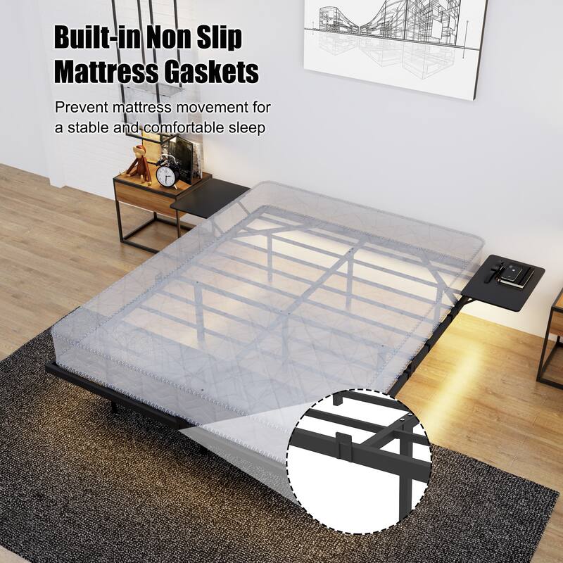 Full Size Bed Frame, Heavy Duty Metal Bed Frame , Quick & Easy Assembly, LED light, No Noise, Black