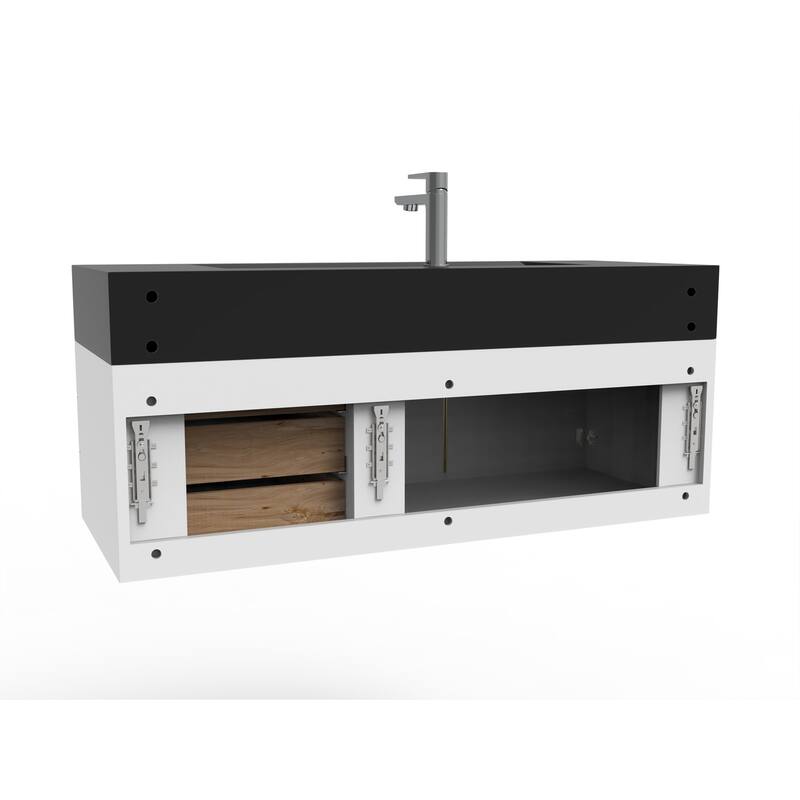 Nile 48" Wall Mounted Bathroom Vanity Set w/ Black Top