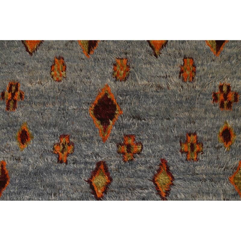 Hand Knotted Oriental 100% Wool Carpet Modern Tribal Navy Blue & Blues Moroccan Area Rug - 9' 9'' X 6' 4''