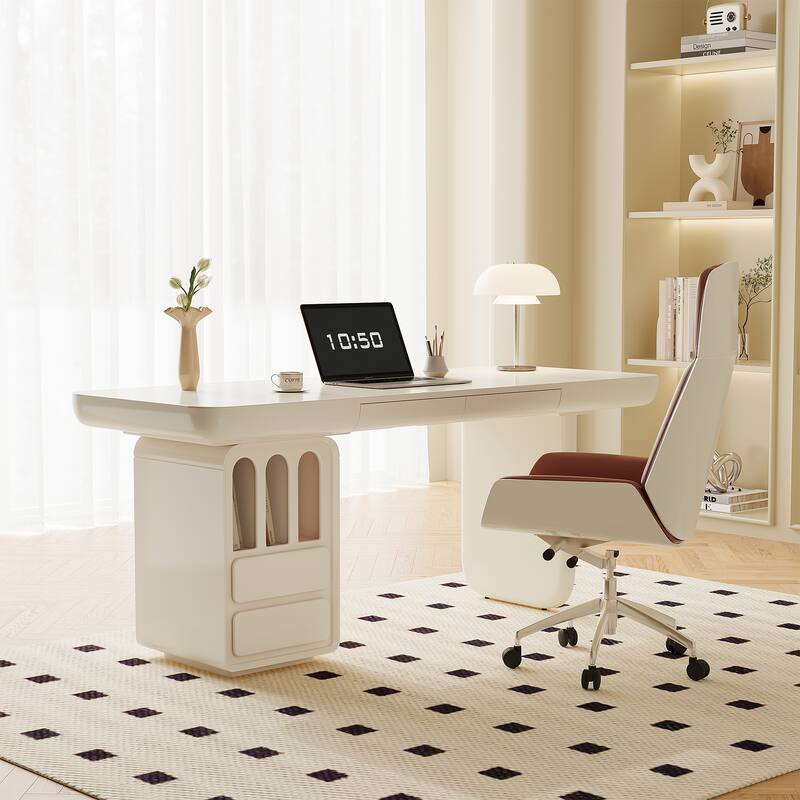Modern Cream Large Desk with Drawers for Computer Office