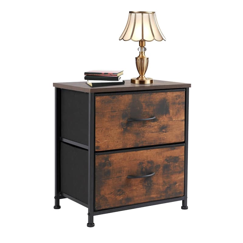 2-Drawer Dresser Chest, Small Fabric Nightstand with Wooden Top and Adjustable Feet,18x20 inch - Brown