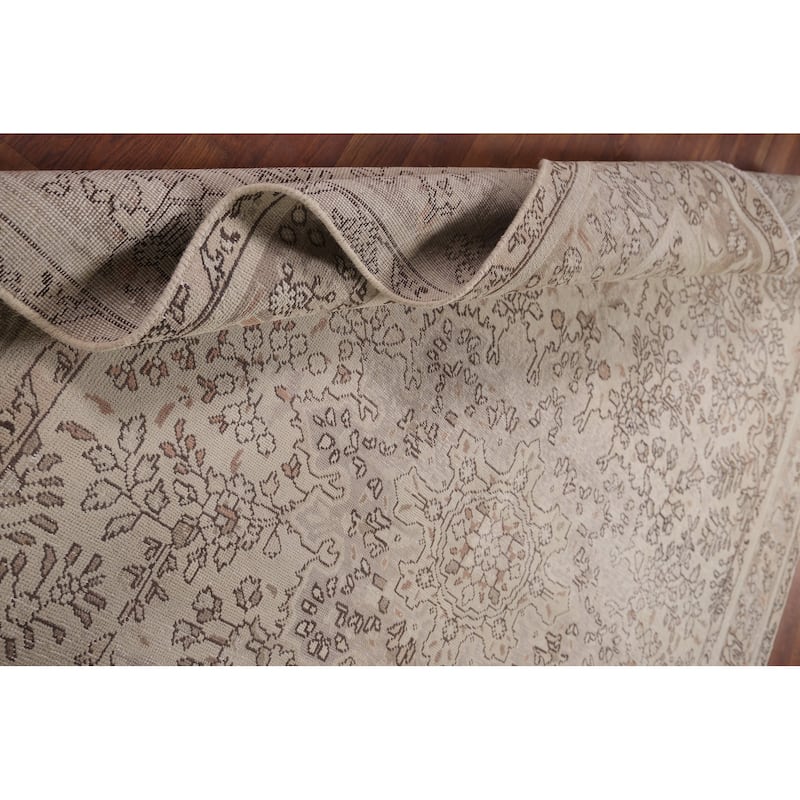 Distressed Muted Tabriz Vintage Persian Area Rug Handmade Wool Carpet - 6'6" x 9'11"