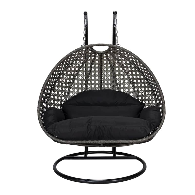 LeisureMod Wicker Hanging 2 person Egg Swing Chair - Dark Orange - 27"Dx57"Wx78"H - Black