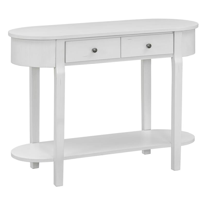 Elegant Retro Console Table with Curved Design - Antique White
