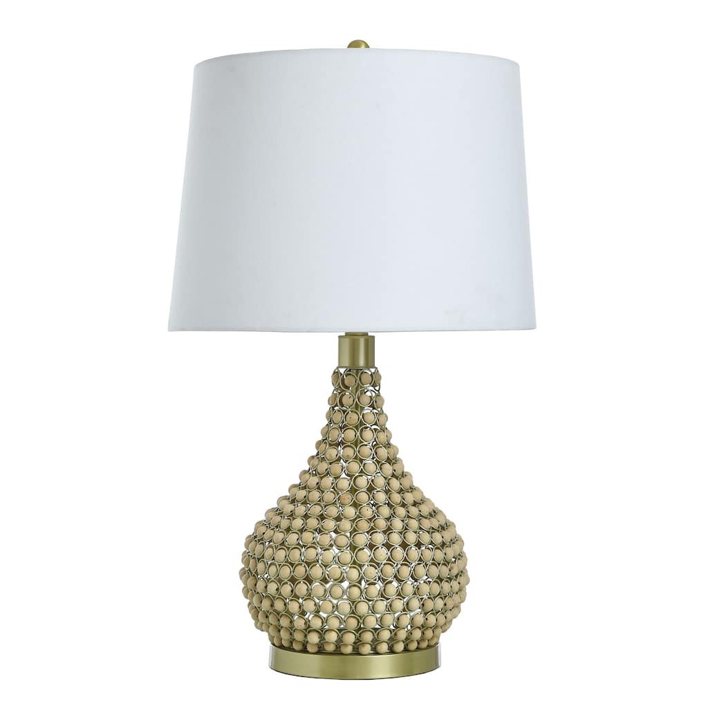 Medero Beaded Table Lamp - Fir Wood Beaded and Matte Gold Body - Off-White Shade