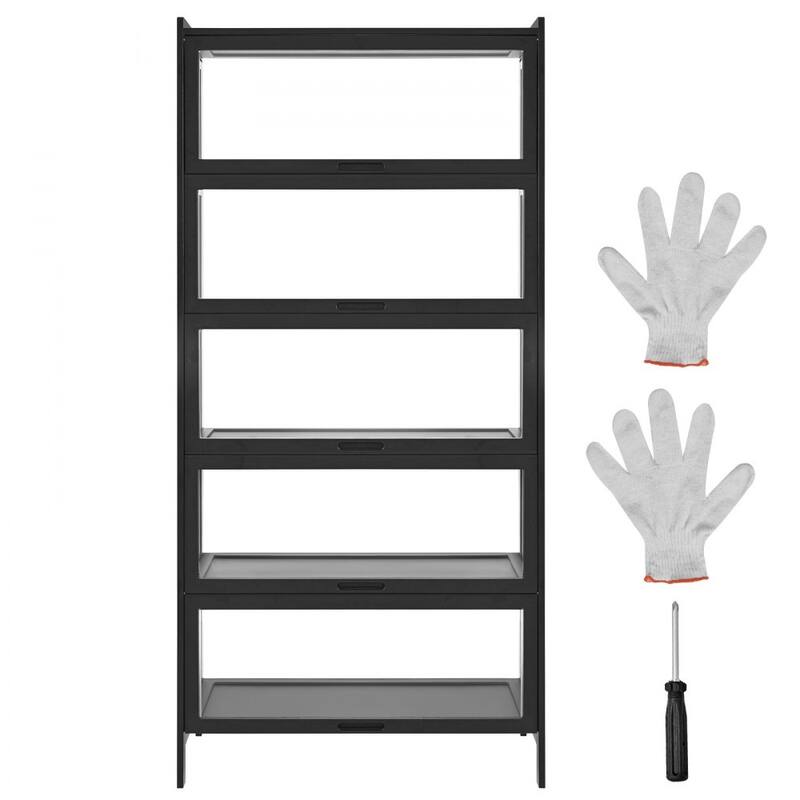 Black Acrylic 5-Tier Display Cabinet with Flip Doors and Shelves - 32.28 × 12.60 × 67.72 inch