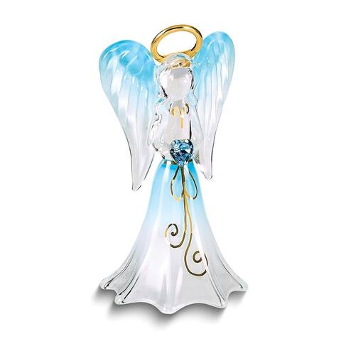 Curata Blue Angel with Swarovski Crystal Heart Glass Figurine - 1.5" x 2.75"