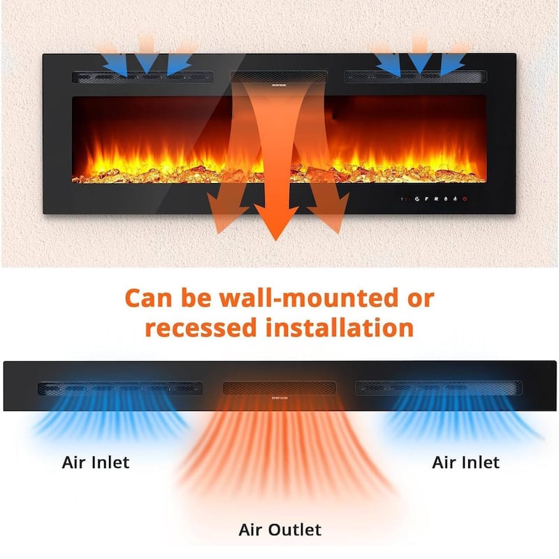 In-Wall Recessed & Mounted 80" Smart Electric Fireplace with Remote - N/A