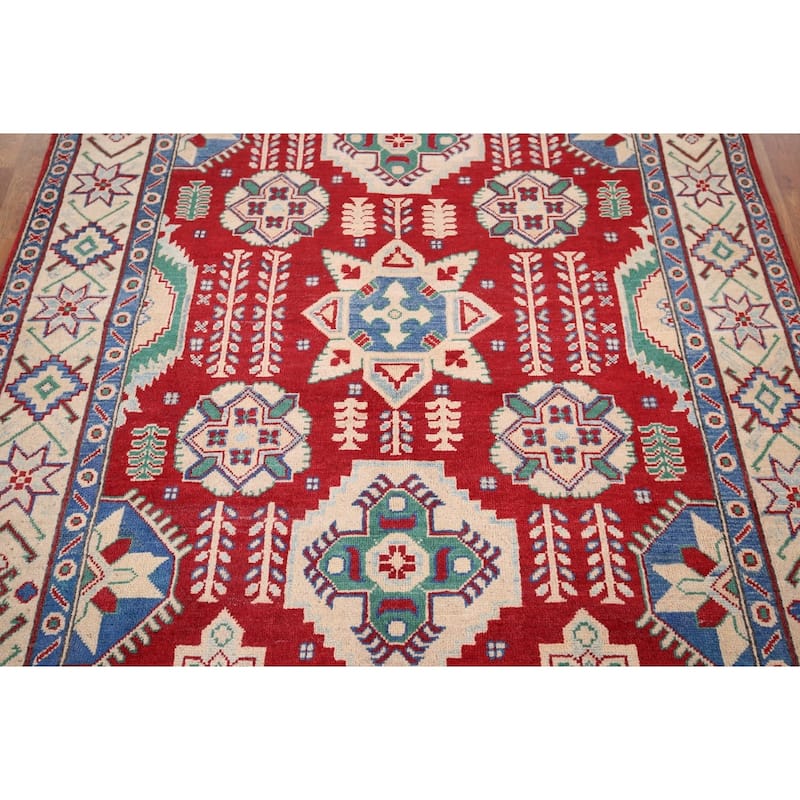 Red Kazak Oriental Area Rug Handmade Traditional Wool Carpet - 5'1" x 6'11"