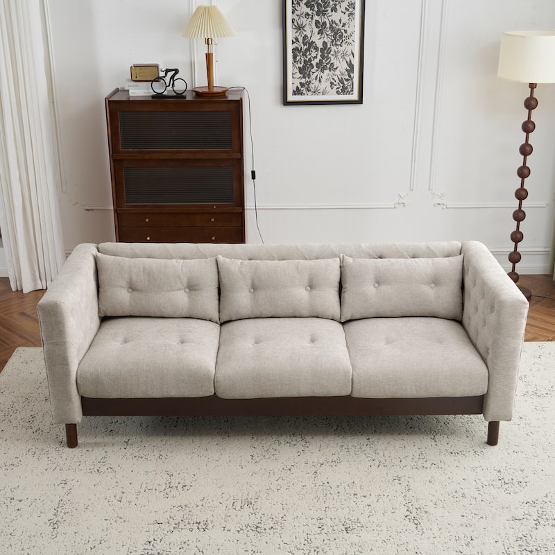 Modern Sofa Couch, 78" Upholstered Loveseat Sofa, Tufted 3-seat Couch with Wooden Legs Luxury Leisure Sofa for Living Room