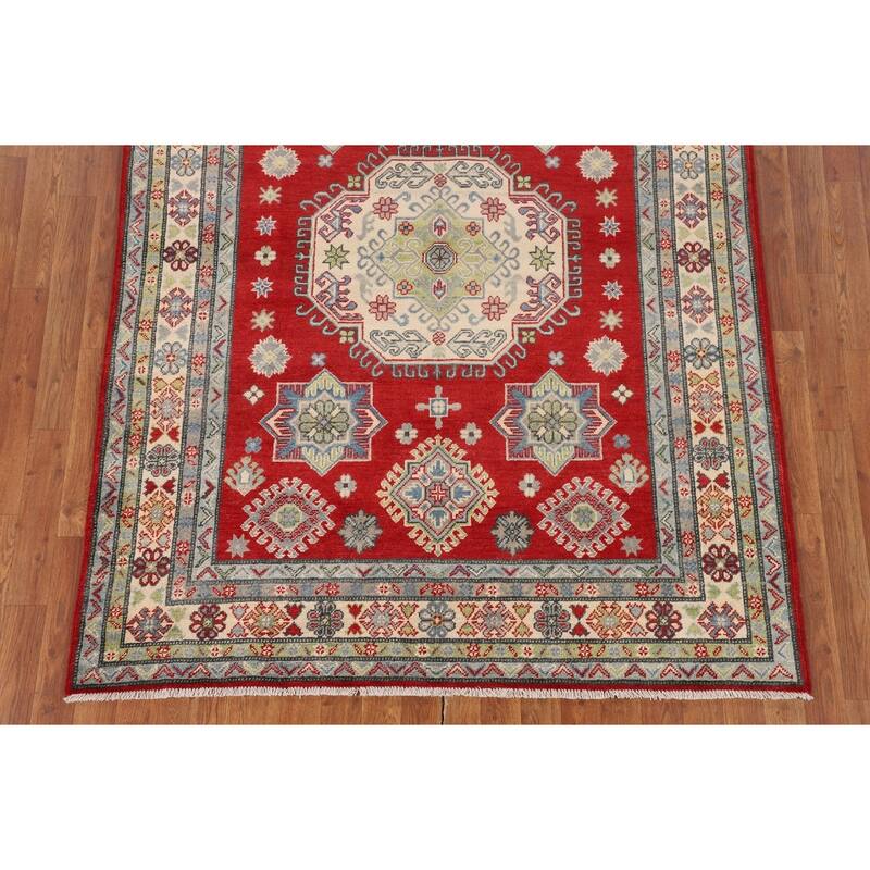 Red Kazak Oriental Area Rug Bedroom Hand-Knotted Wool Carpet - 5'0" x 6'9"
