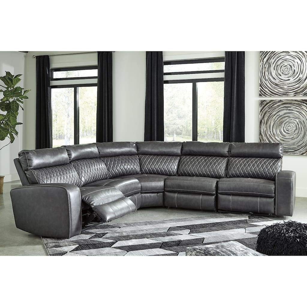 Signature Design by Ashley Samperstone Gray 5-Piece Power Reclining Sectional - 117"W x 117"D x 41"H