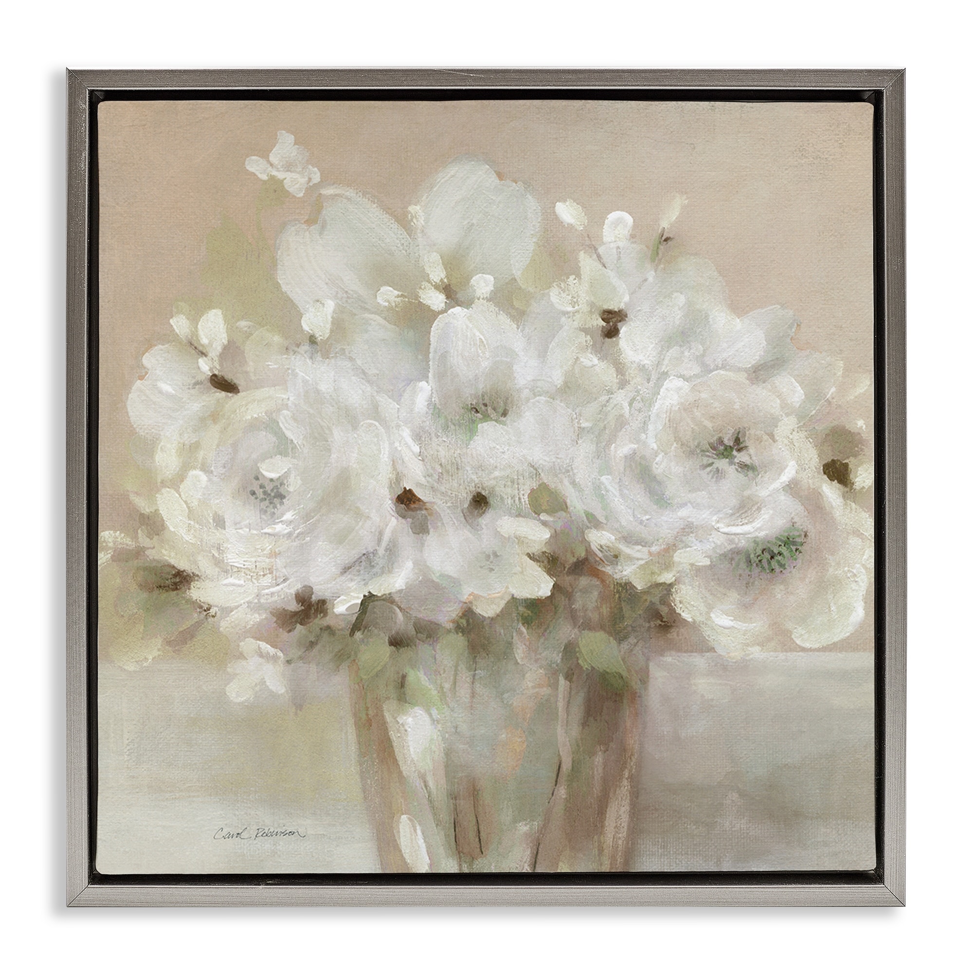 Stupell Neutral White Flower Bundle Framed Floater Canvas Wall Art Design By Carol Robinson
