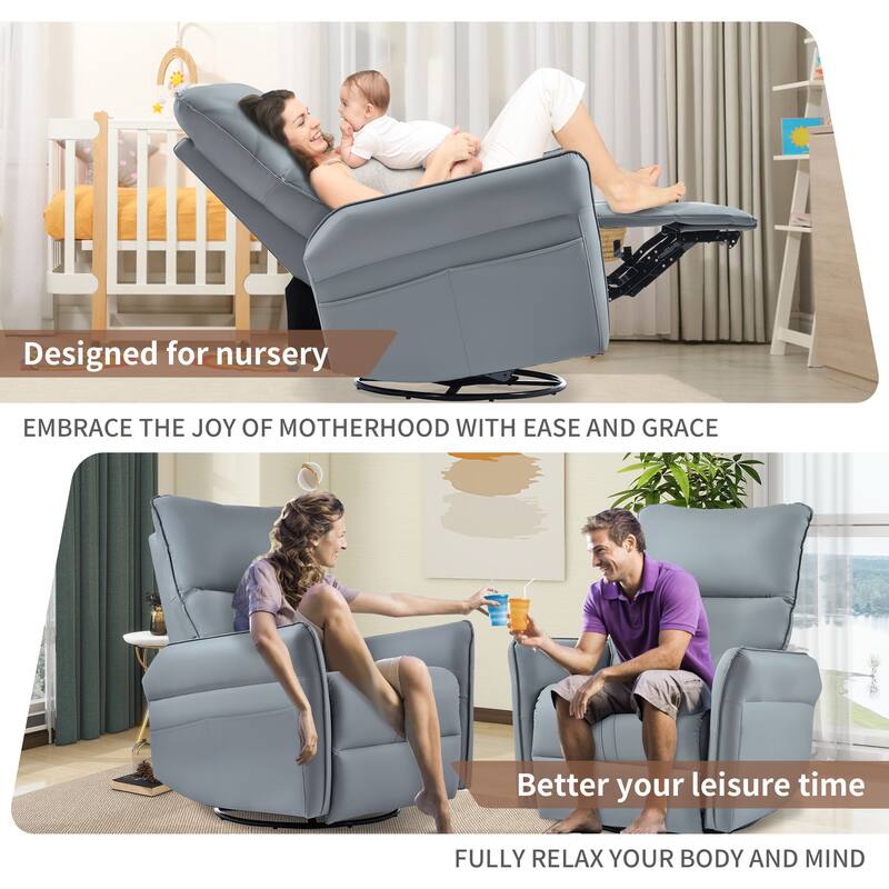 360°Swivel Rocker Recliner Chair,Swivel Nursery Rocking Chair w/Pull Ring,Glider Chair,Modern Rocking Swivel Recliner Chair