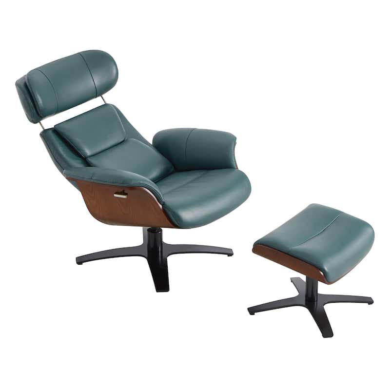 Spruce & Spring Leon Swivel Recliner Chair with Ottoman Set and Adjustable Headrest
