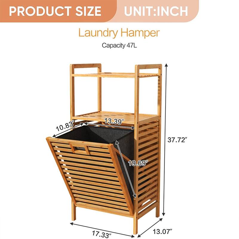 Bamboo Laundry Hamper Bathroom Storage Shelf Cabinet with Tilt Out - 17.32 x 13 x 37.8 inch
