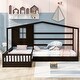 preview thumbnail 19 of 25, Twin Size Wood House Platform Bed, L-Shaped with Fence and Slatted Frame Espresso