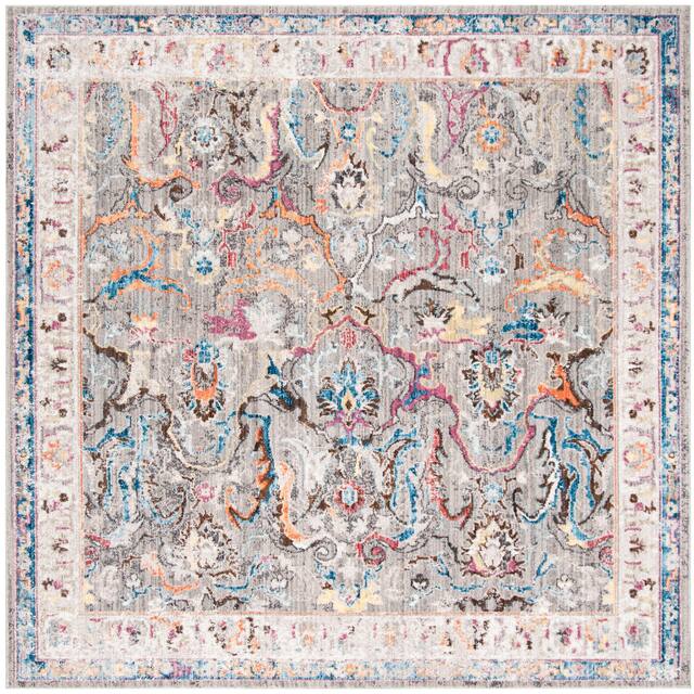 SAFAVIEH Bristol Gretchen Vintage Boho Oriental Polyester Rug - 7' x 7' Square - Grey/Ivory