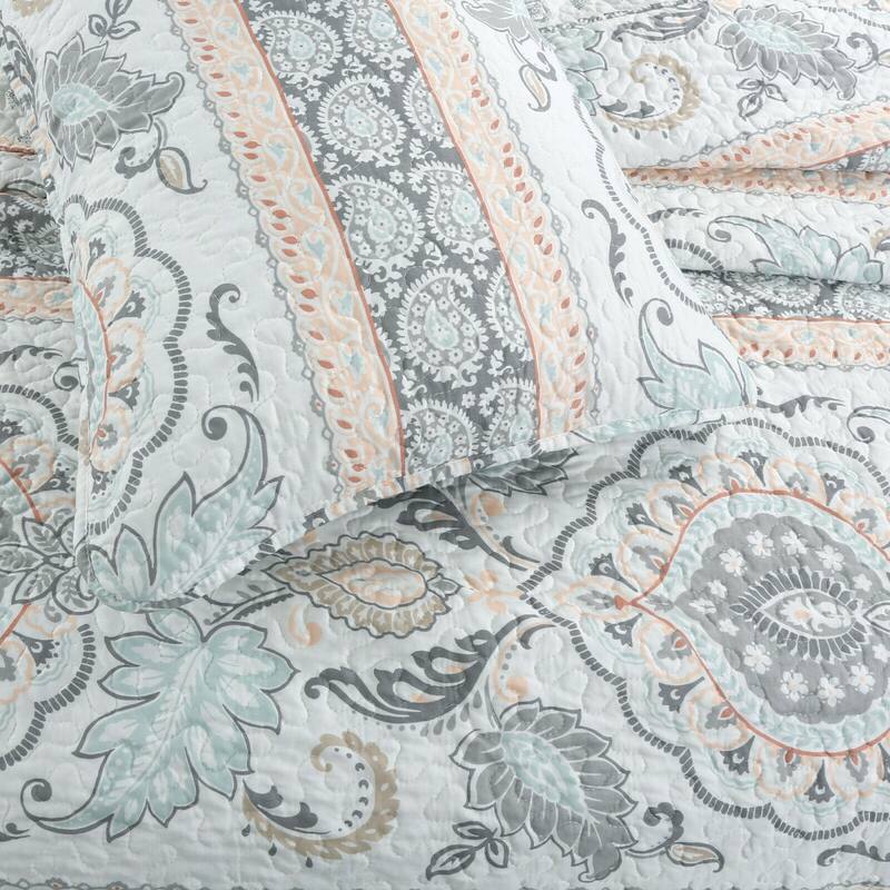 Mia Gray Reversible 3-Piece Medallion Quilt Bedding Set