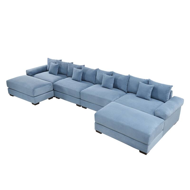 GDFStudio - Corduroy U-Shaped 4-Seater 167.6" Cloud Modular Sectional Couch with 2 Ottomans