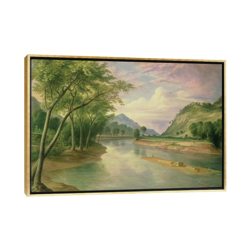 iCanvas "Ohio River near Marietta, 1855 " by Henry Cheever Pratt Framed Canvas Print - Gold - 18x26