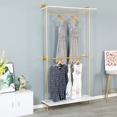 2 Tier Industrial Pipe and Wood Garment Rack