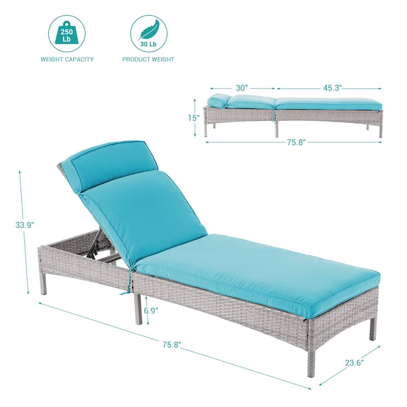 BONOSUKI Lounge Chaise Patio Rattan Chair Adjustable Inclination Angle