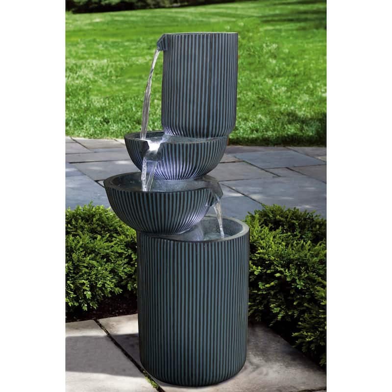 LED Hemispherical Bowl 3 Tier Outdoor Garden Water Fountain - 39.25"