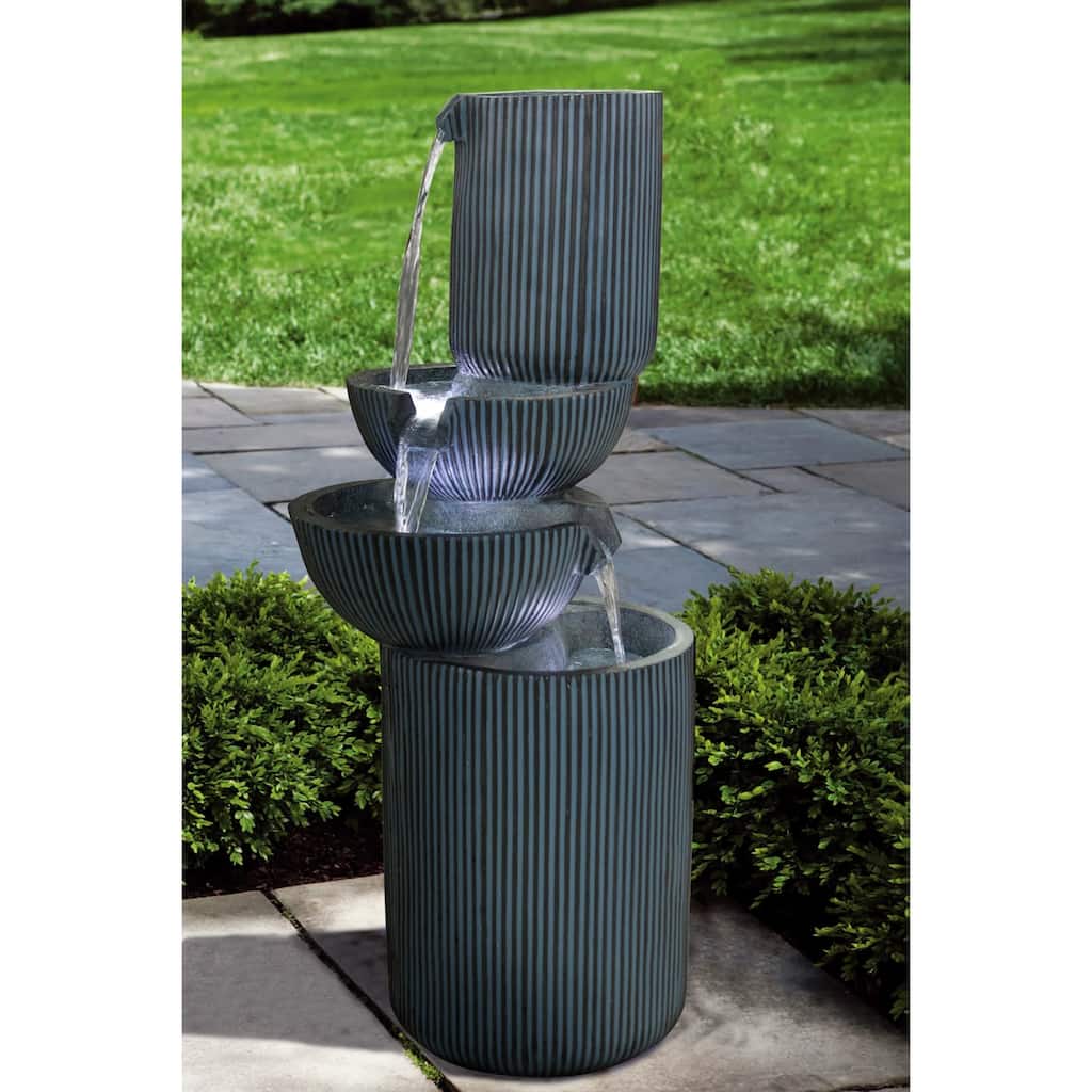 LED Hemispherical Bowl 3 Tier Outdoor Garden Water Fountain - 39.25"