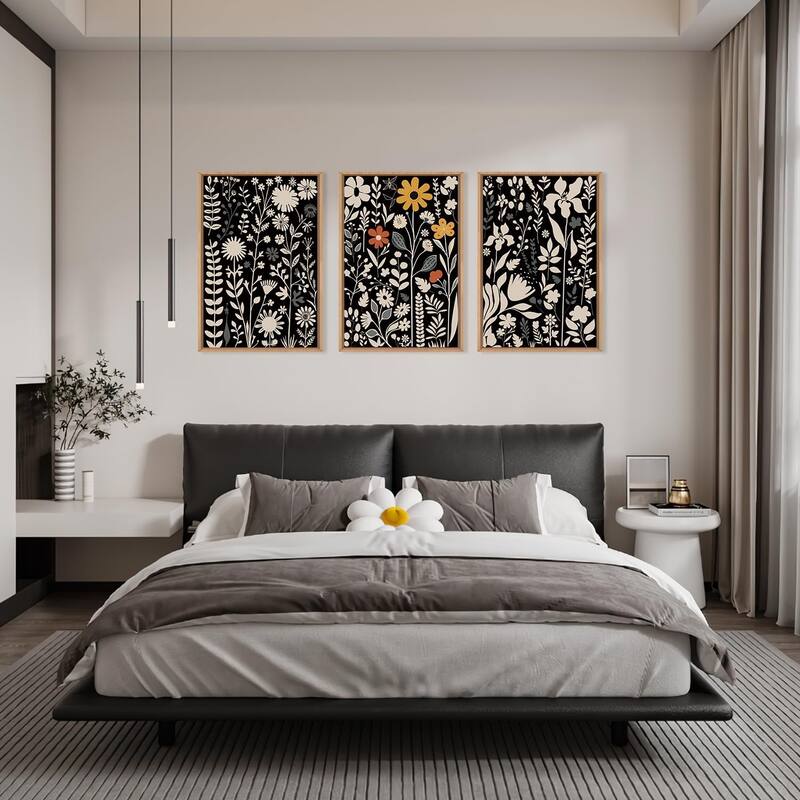 Mid Century Flower Wall Decor,Dark Botanical Wall Painting