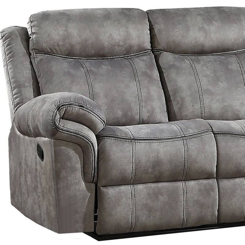 HomeRoots 87" Gray Velvet Reclining USB Sofa With Black Legs - 87