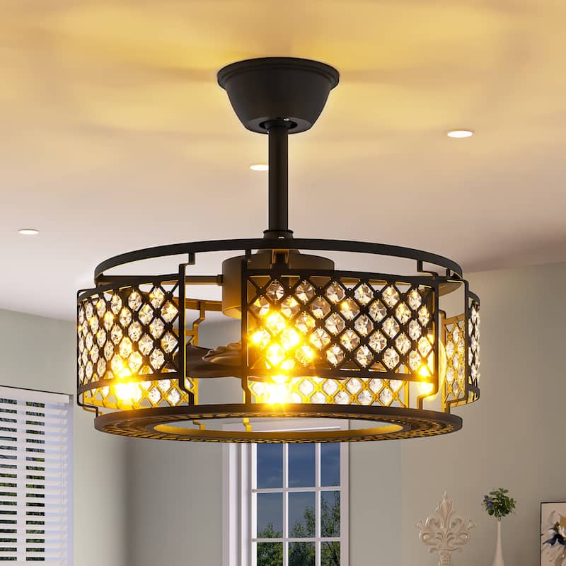 19'' Caged Ceiling Fan with Lights Remote Control Indoor Downrod Fan Matte Black - 21.45"L x 21.45"W x 12.2"H