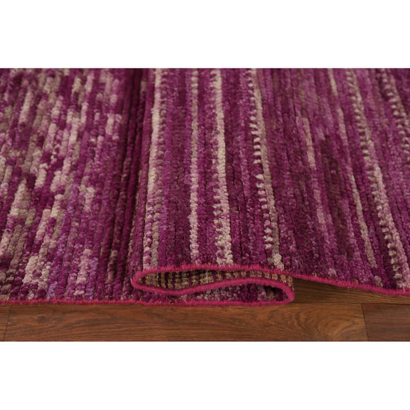 Purple Striped Moroccan Modern Area Rug Handmade Wool Carpet - 8'10" x 12'10"