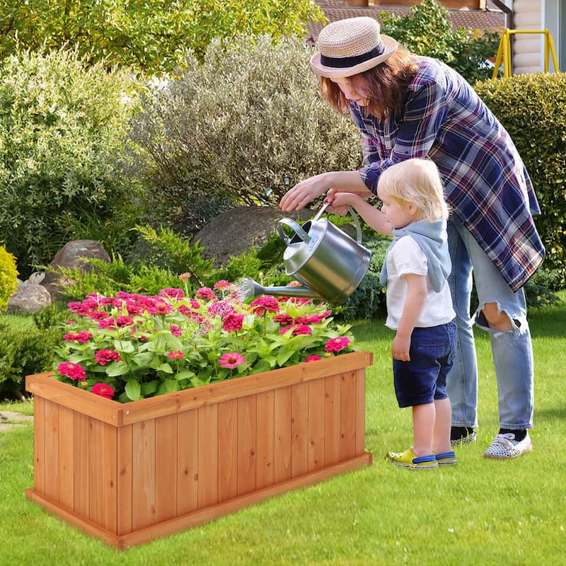 Costway Raised Garden Bed Fir Wood Rectangle Planter Box with Drainage - See Details