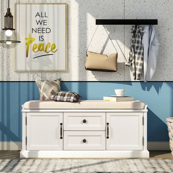 slide 1 of 29, Merax Storage Bench with 2 Drawers and 2 Cabinets