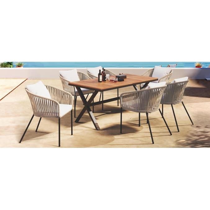 7-Pieces Metal Frame Patio Dining Set with 6 Chairs