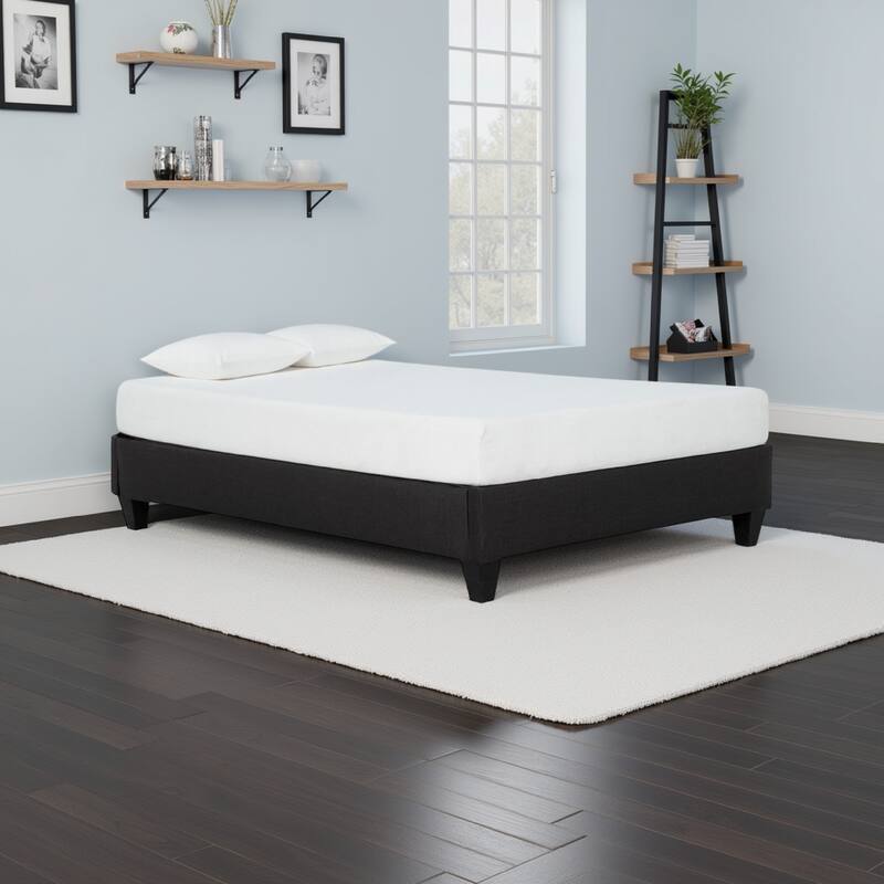 Cleo Twin XL Size Bed Frame, Solid Wood, Soft Dark Gray Linen Upholstery