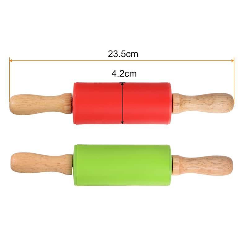 Silicone Rolling Pins for Baking Wood Handle 23.5cm x 4.2cm Green & Red - Green & Red - Green & Red