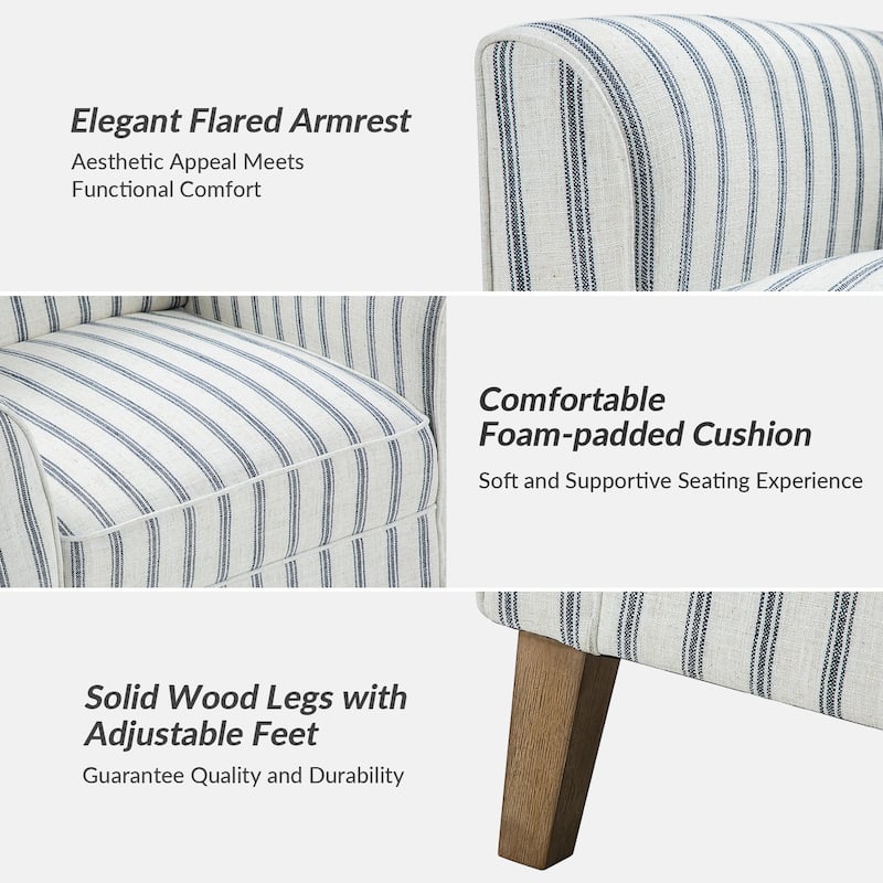 Warren Farmhouse Striped Wingback Chair with Solid Wood Legs Set of 2 by HULALA HOME