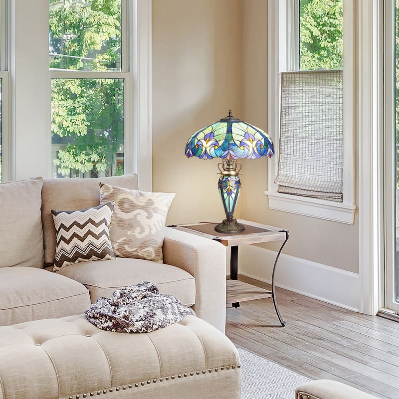 Halston River of Goods Double Lit Stained Glass 24.5-Inch Table Lamp - 18" x 18" x 24.5"