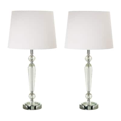 24 Inch Table Lamp Set of 2 with Glass Stands, Metal Base, Clear Finish