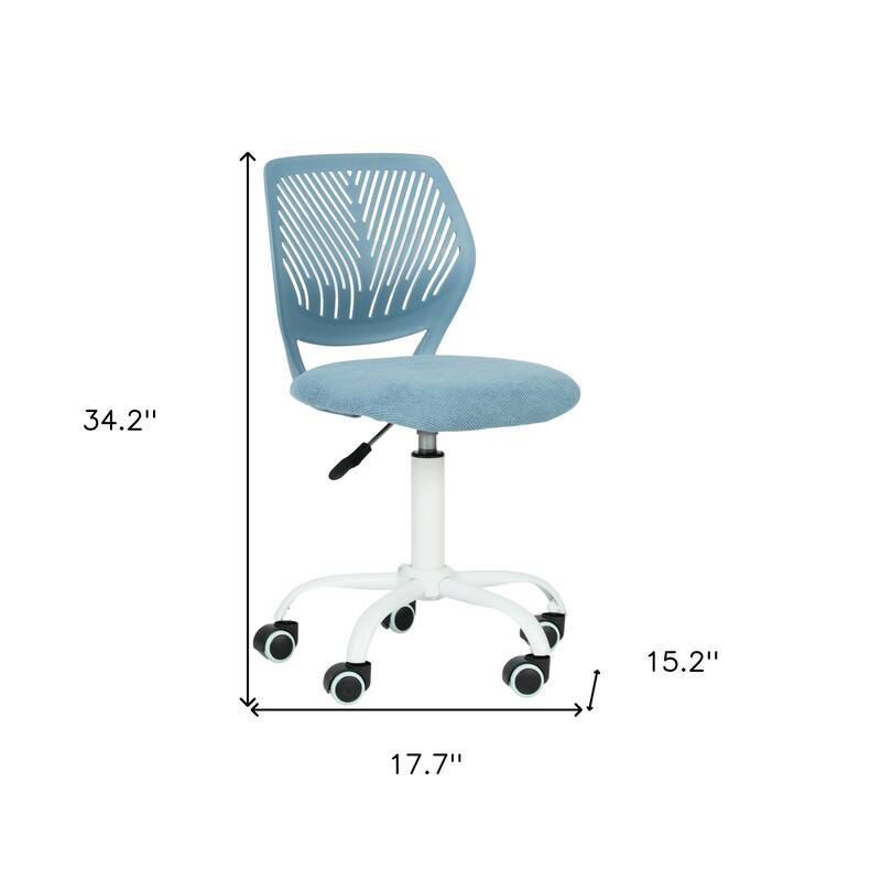 Turquoise and White Adjustable Height Swivel Rolling Office Chair