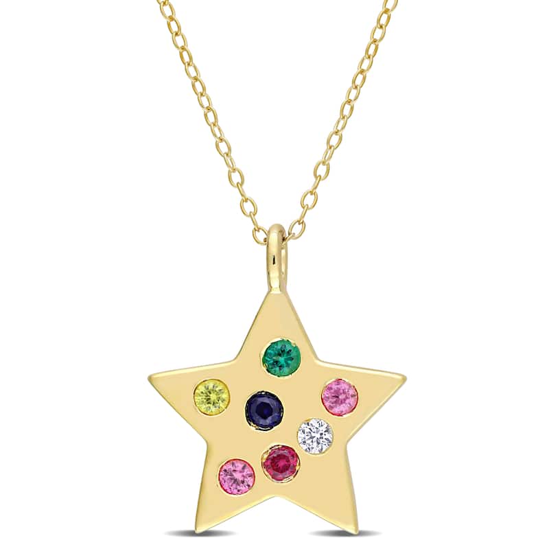 Miadora Multi-Color Gemstone Star Necklace in Yellow Plated Sterling Silver