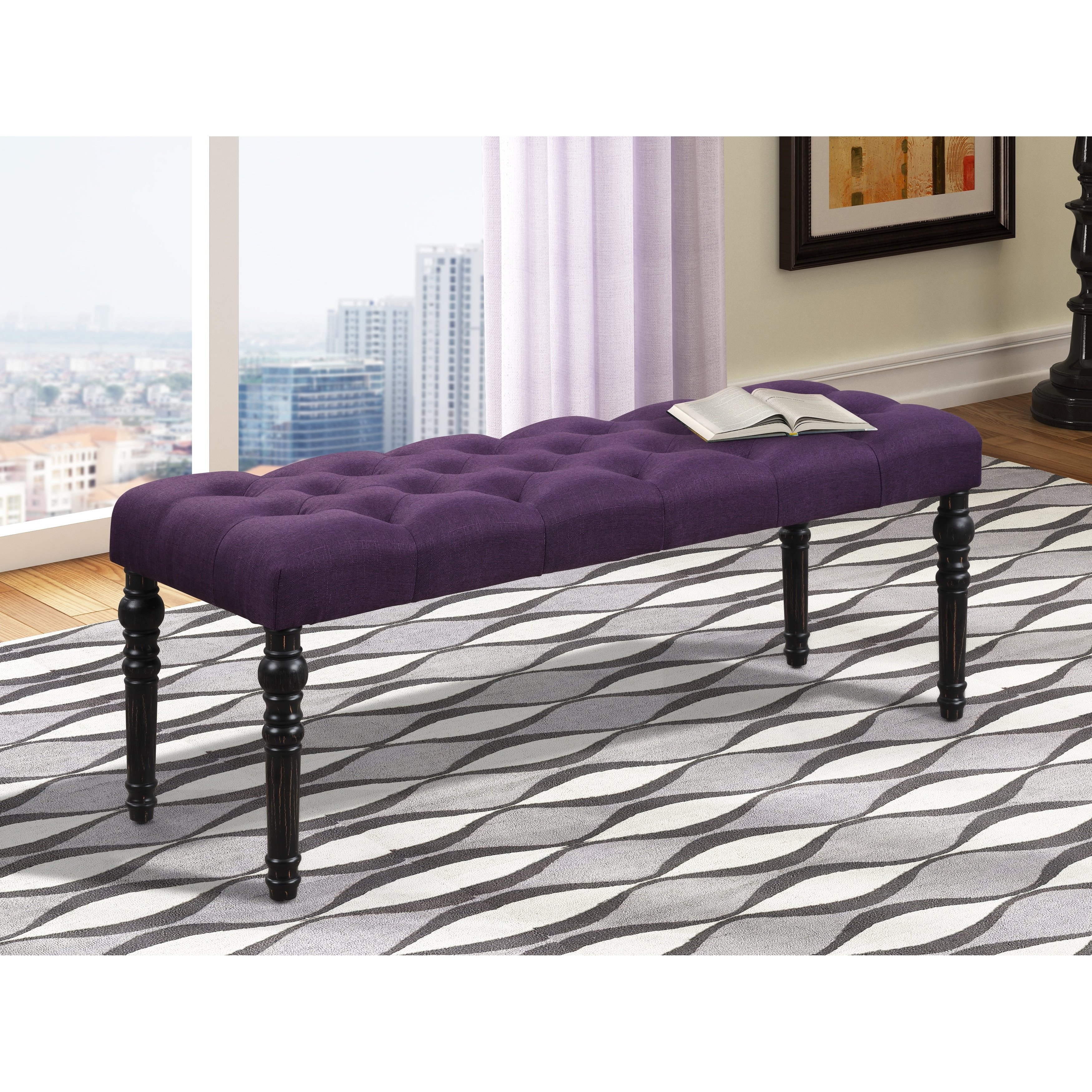 Purple top upholstered bench